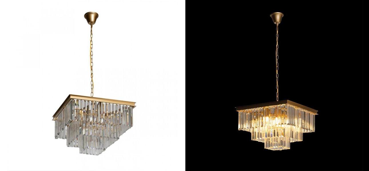 Квадратная Люстра Odeon GOLD iron Three Layers Прозрачное Стекло 50х50 - фото