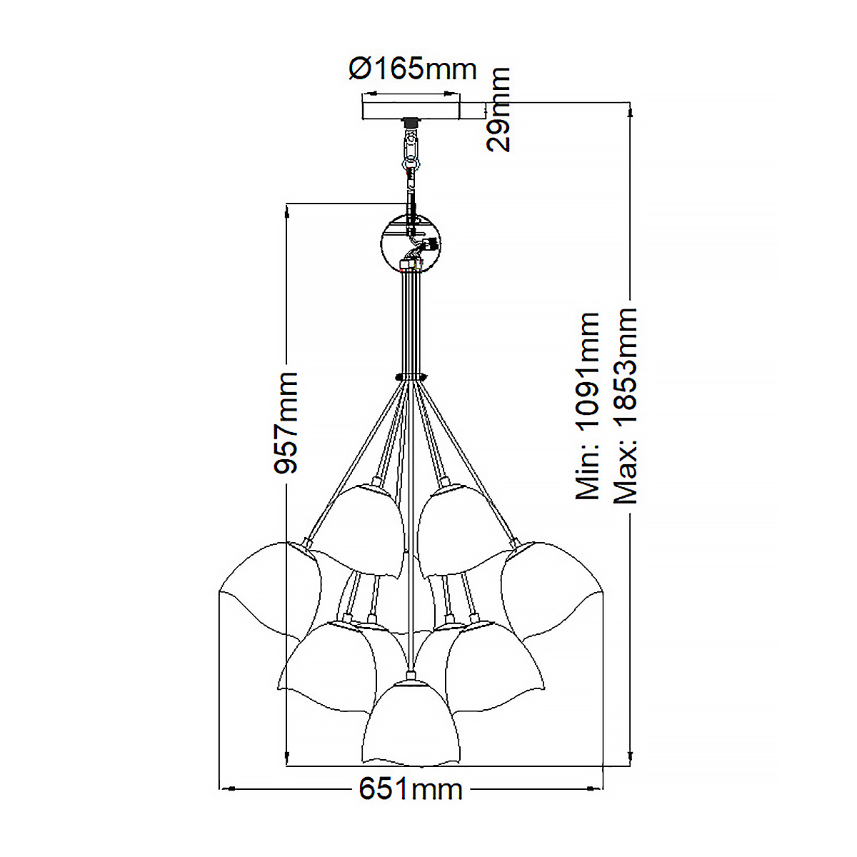 Люстра с 15-ю белыми  плафонами с золотой внутренней поверхностью Hinkley в Брянске