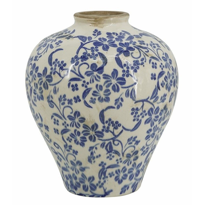 Ваза округлой формы с синим цветочным узором Blue & White Ornament Белый Синий Ваза округлой формы с синим цветочным узором Blue & White Ornament Белый Синий в Брянске | Loft Concept