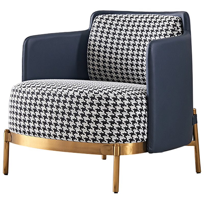 Кресло Pied de Poule Blue Armchair Синий Латунь Черно-белый Кресло Pied de Poule Blue Armchair Синий Латунь Черно-белый в Брянске | Loft Concept