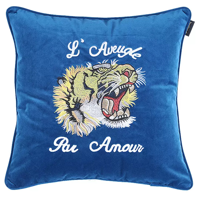 Декоративная подушка Стиль Gucci Tiger Blue Cushion Синий Желтый Белый Черный Декоративная подушка Стиль Gucci Tiger Blue Cushion Синий Желтый Белый Черный в Брянске | Loft Concept