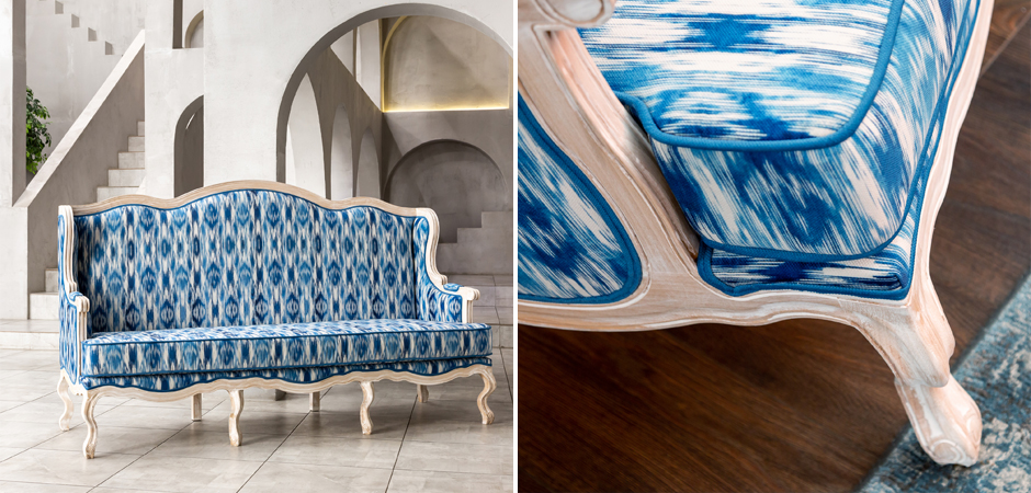 Трехместный диван с голубым узором Ikat Pattern Трехместный диван с голубым узором Ikat Pattern - Loft-Concept в Брянске