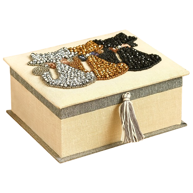 Шкатулка с вышивкой из бисера Three Cats Beads Embroidery Box Бежевый Серый Серебряный Бронза Черный Шкатулка с вышивкой из бисера Three Cats Beads Embroidery Box Бежевый Серый Серебряный Бронза Черный в Брянске | Loft Concept
