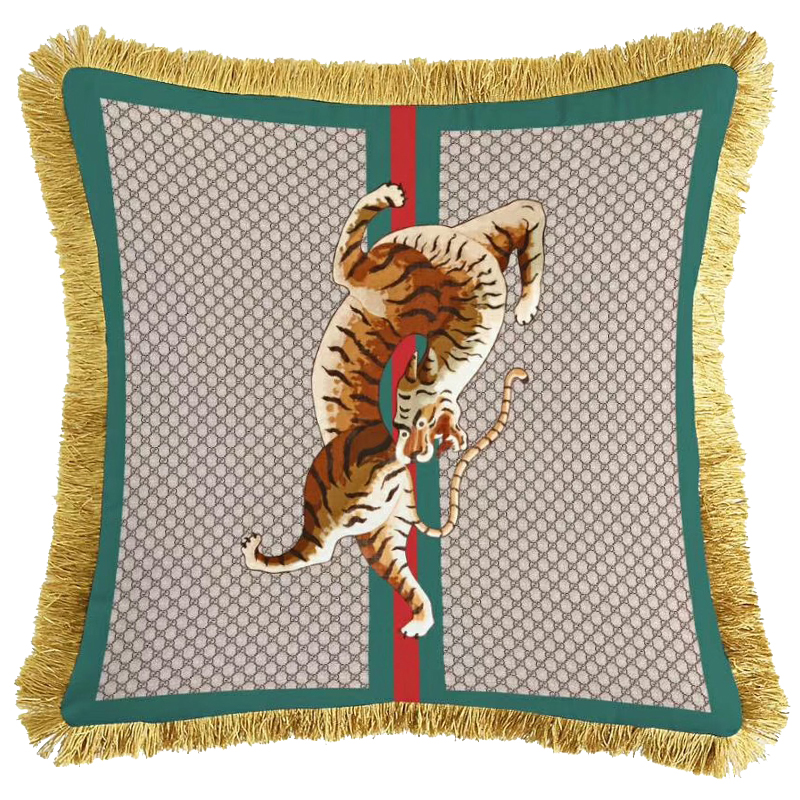 Декоративная подушка Cтиль Gucci Tiger Серый Зеленый Оранжевый Золотой Декоративная подушка Cтиль Gucci Tiger Серый Зеленый Оранжевый Золотой в Брянске | Loft Concept