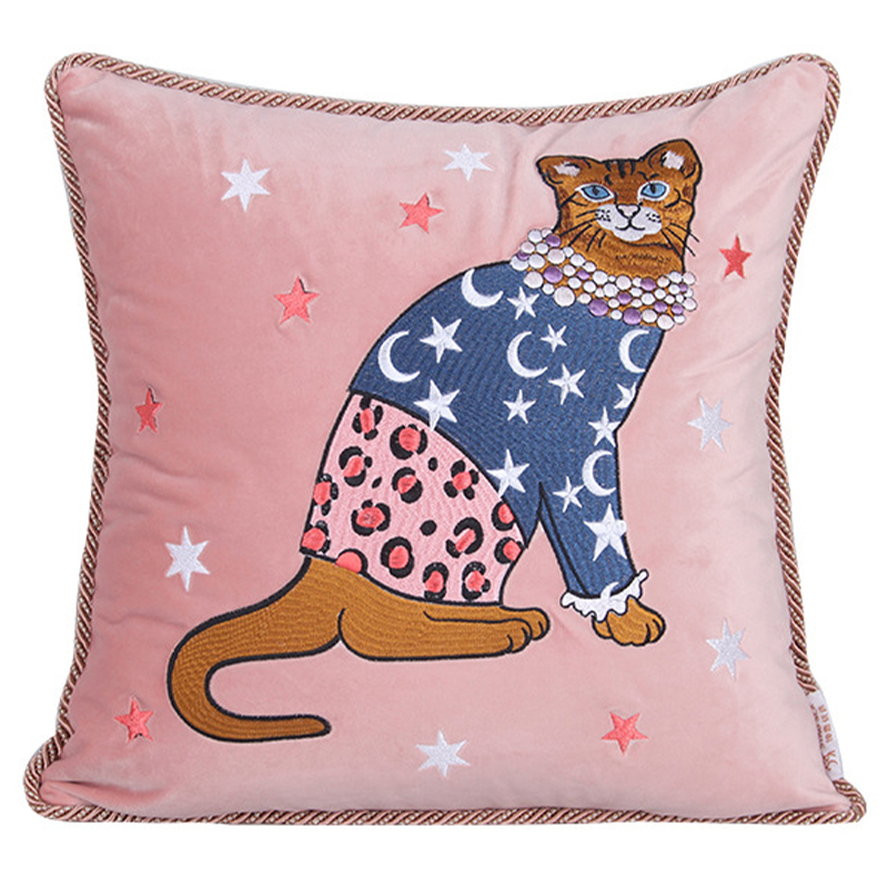 Декоративная подушка с вышивкой Magic Cat Embroidery Cushion Розовый Синий Оранжевый Мульти Декоративная подушка с вышивкой Magic Cat Embroidery Cushion Розовый Синий Оранжевый Мульти в Брянске | Loft Concept