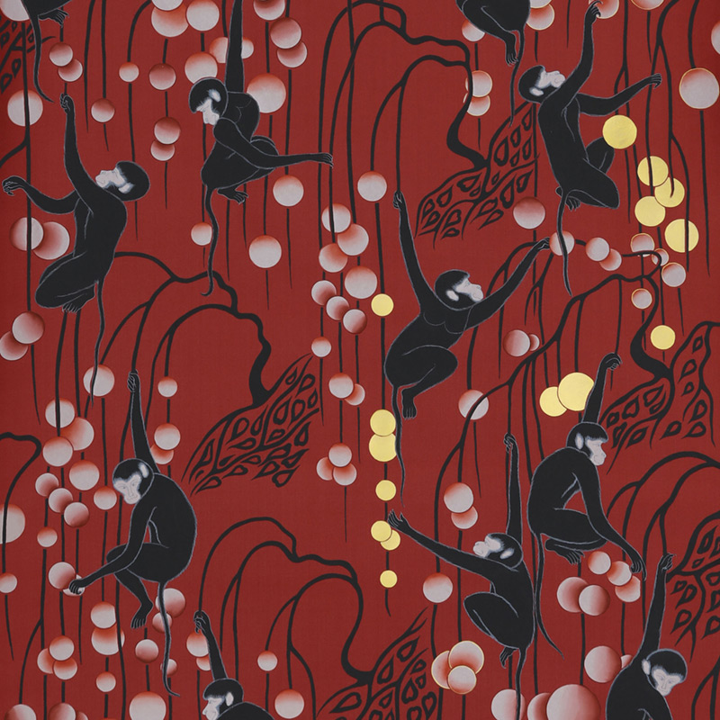 Обои ручная роспись Deco Monkeys Shanghai on Scarlet Lady dyed silk Обои ручная роспись Deco Monkeys Shanghai on Scarlet Lady dyed silk в Брянске | Loft Concept