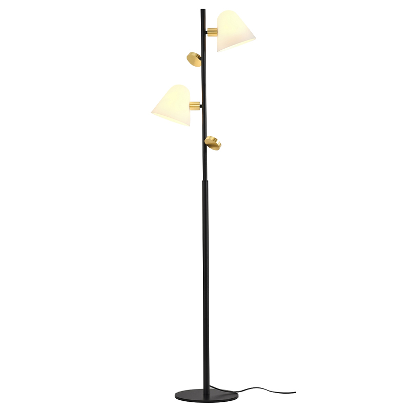 Торшер с двумя белыми матовыми плафонами Wind Bells Белый Золотой Черный Торшер с двумя белыми матовыми плафонами Wind Bells Белый Золотой Черный в Брянске | Loft Concept