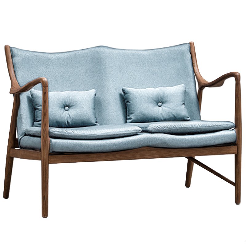 Диван Makeshift Loveseat Sofa light blue linen Голубой Дерево Табак Диван Makeshift Loveseat Sofa light blue linen Голубой Дерево Табак в Брянске | Loft Concept