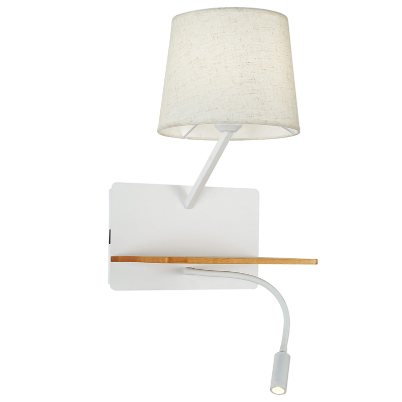 Бра с абажуром и гибким спотом Trumpet Wall White USB Белый Коричневый в Брянске | Loft Concept 