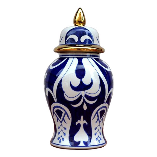 Китайская чайная ваза с крышкой Blue Pattern Белый Темно-синий Китайская чайная ваза с крышкой Blue Pattern Белый Темно-синий в Брянске | Loft Concept