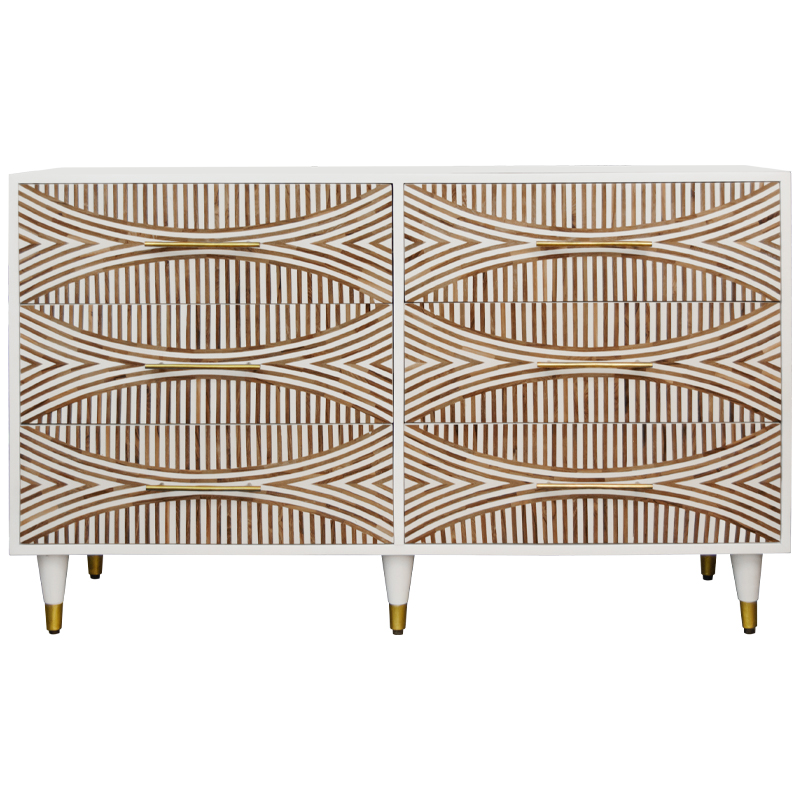 Комод с инкрустацией 6 ящиков Arc Bone Inlay 6 Drawers Белый Коричневый Золотой Комод с инкрустацией 6 ящиков Arc Bone Inlay 6 Drawers Белый Коричневый Золотой в Брянске | Loft Concept