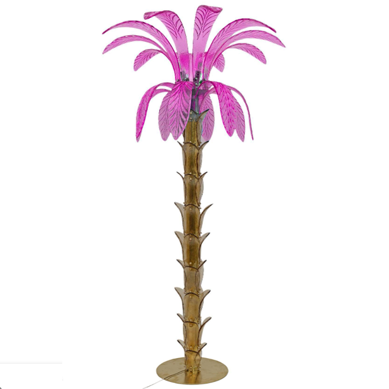 Торшер Glass Decorated Palm Floor Lamp Pink Листья Пальмы  Золотой Розовый в Брянске | Loft Concept 