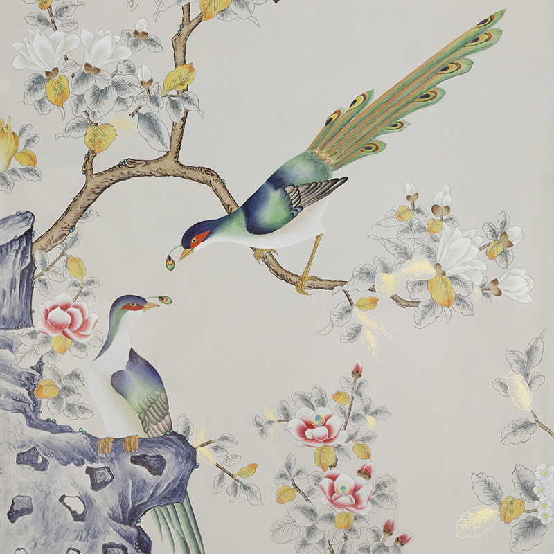 Обои ручная роспись Japanese Garden Colourway SC-252 on grey dyed paper Обои ручная роспись Japanese Garden Colourway SC-252 on grey dyed paper в Брянске | Loft Concept