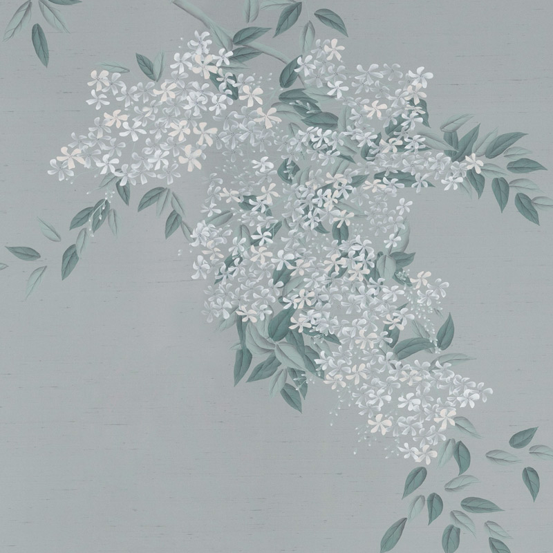 Обои ручная роспись Jasmine Standard colourway on Wood Ash slub silk Обои ручная роспись Jasmine Standard colourway on Wood Ash slub silk в Брянске | Loft Concept