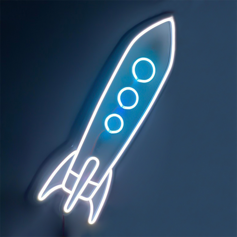 Неоновая настенная лампа Rocket Neon Wall Lamp Белый Голубой Неоновая настенная лампа Rocket Neon Wall Lamp Белый Голубой в Брянске | Loft Concept