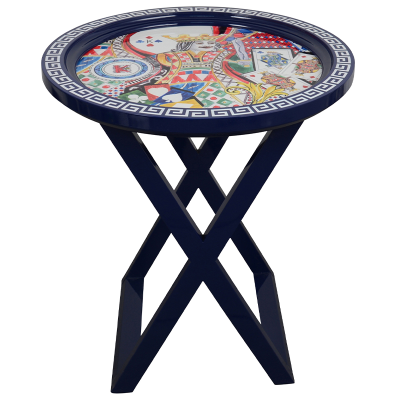Приставной стол Playing Cards Painted Round Countertop Side Table Синий Мульти Приставной стол Playing Cards Painted Round Countertop Side Table Синий Мульти в Брянске | Loft Concept