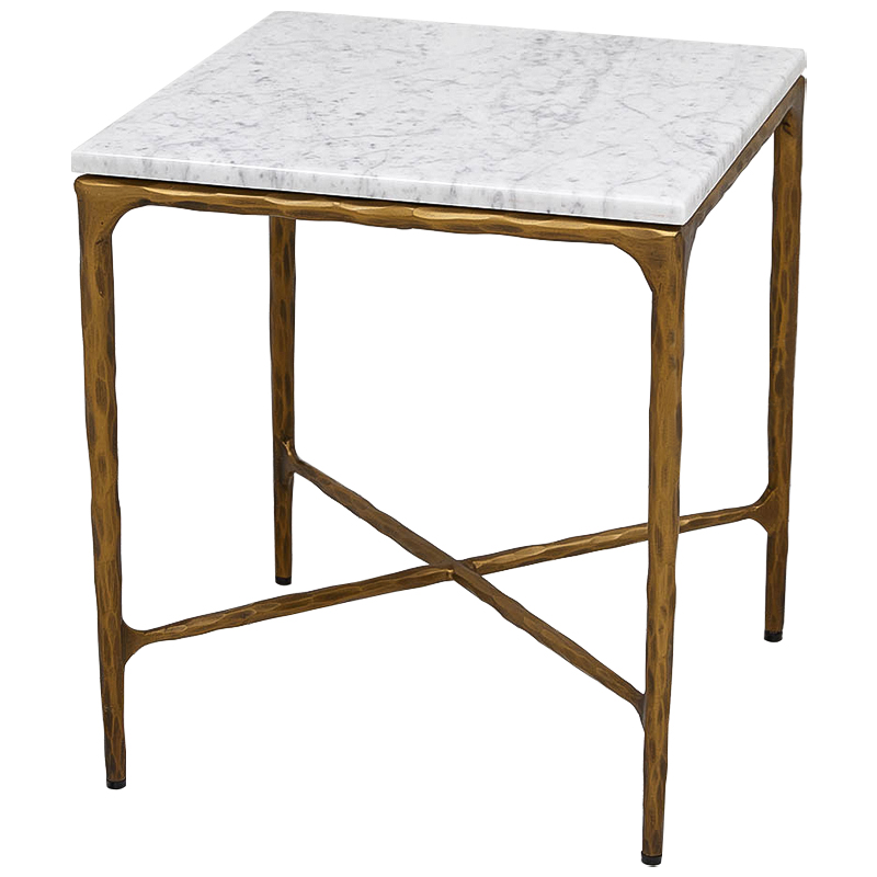 Приставной стол с мраморной столешницей квадратный Randy Marble Coffee Table Золотой Белый Мрамор Bianco в Брянске | Loft Concept 