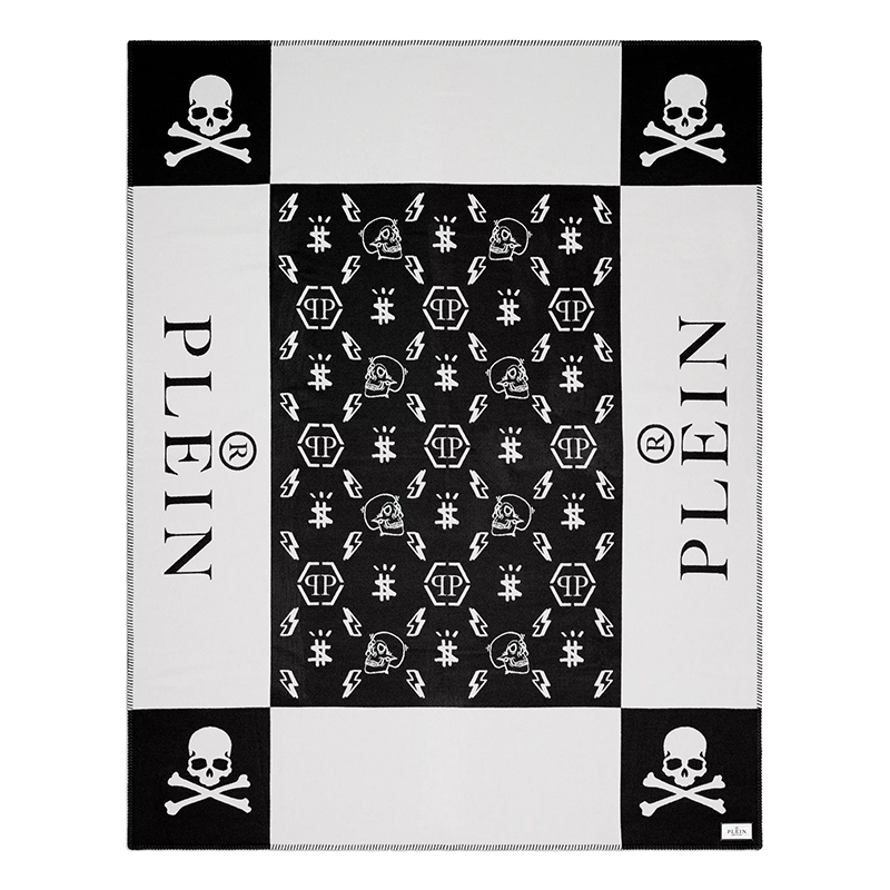 Плед Philipp Plein Plaid Cashmere Skull Черно-белый Плед Philipp Plein Plaid Cashmere Skull Черно-белый в Брянске | Loft Concept
