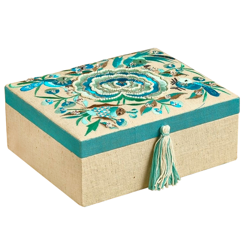 Шкатулка с вышивкой из бисера Kelley Beads Embroidery Box Бежевый Бирюзовый Шкатулка с вышивкой из бисера Kelley Beads Embroidery Box Бежевый Бирюзовый в Брянске | Loft Concept