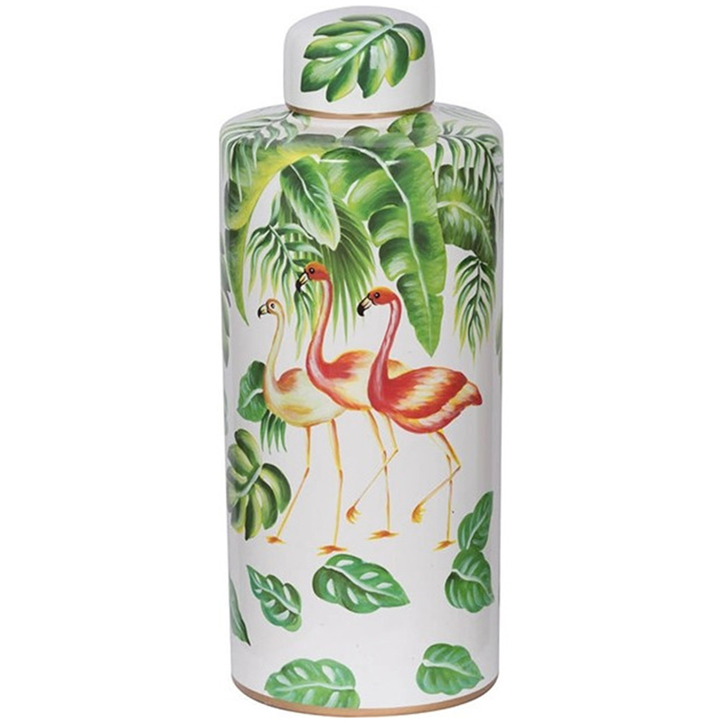 Ваза с крышкой Three Flamingos Green White Vase Белый Зеленый Красный Ваза с крышкой Three Flamingos Green White Vase Белый Зеленый Красный в Брянске | Loft Concept
