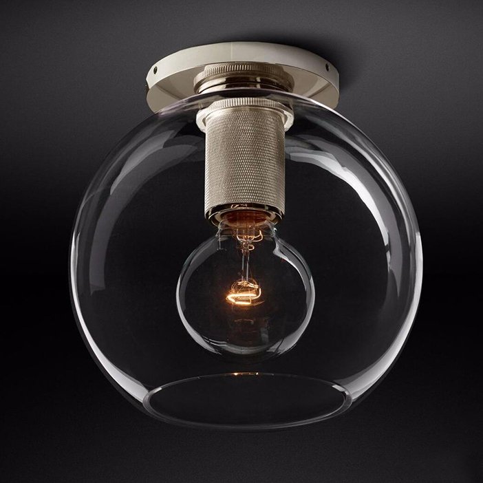 Потолочный светильник RH Utilitaire Globe Shade Flushmount Прозрачное Стекло Никель Потолочный светильник RH Utilitaire Globe Shade Flushmount Прозрачное Стекло Никель в Брянске | Loft Concept