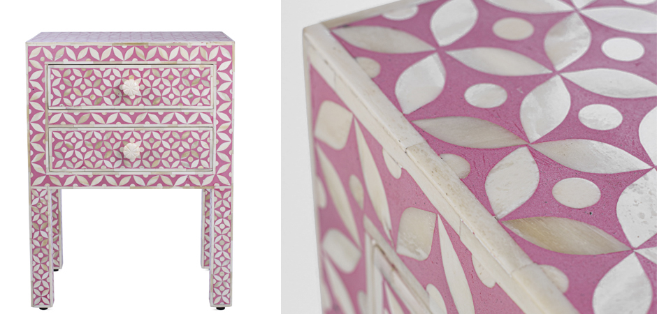 Розовая прикроватная тумба BONE INLAY BEDSIDE CABINET Розовая прикроватная тумба BONE INLAY BEDSIDE CABINET - Loft-Concept в Брянске