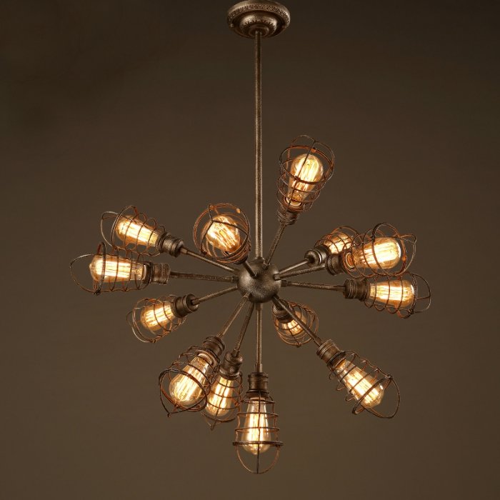 Люстра Loft Industrial Sputnik 13 Retro Коричневый винтаж Люстра Loft Industrial Sputnik 13 Retro Коричневый винтаж в Брянске | Loft Concept