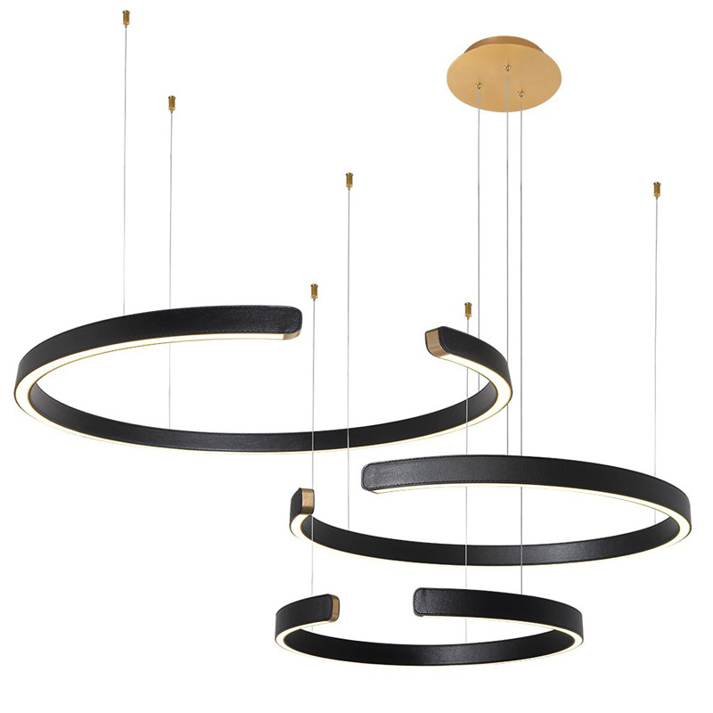 Люстра Half Ring 3 black leather Черный Золотой Люстра Half Ring 3 black leather Черный Золотой в Брянске | Loft Concept