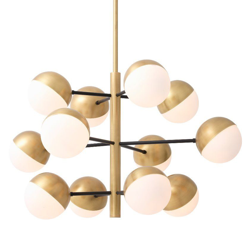 Люстра Eichholtz Chandelier Cona S Латунь Античная полированная Белое матовое стекло Черный Люстра Eichholtz Chandelier Cona S Латунь Античная полированная Белое матовое стекло Черный в Брянске | Loft Concept