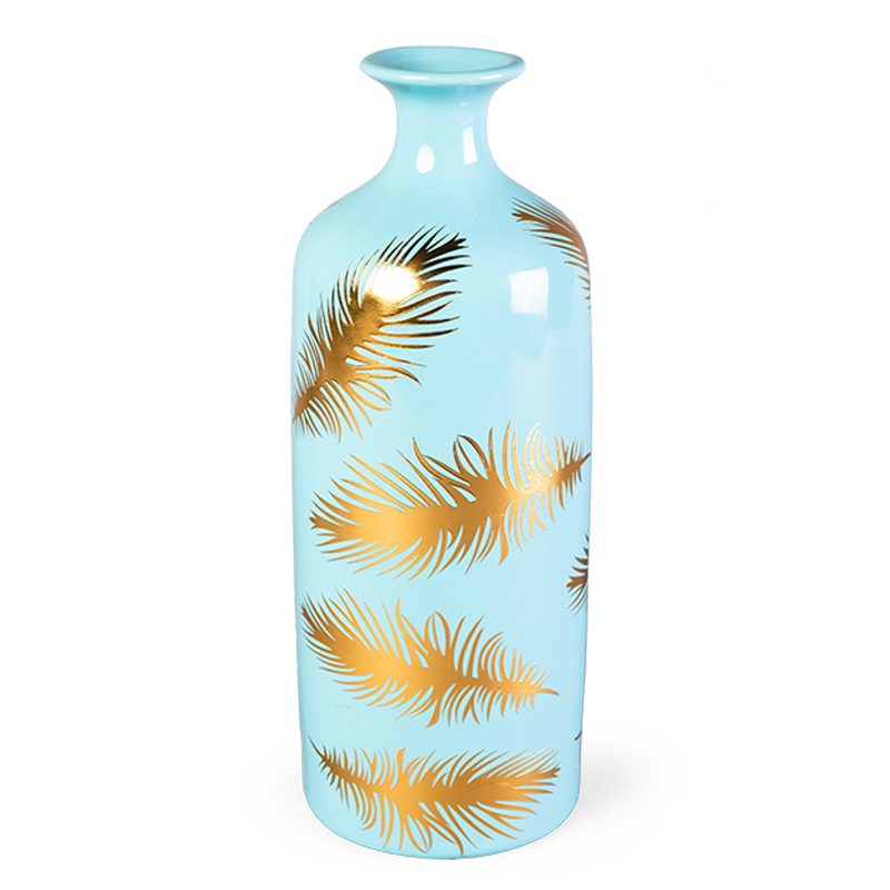 Ваза Gold feathers on blue Vase 30 Голубой Глянцевое золото Ваза Gold feathers on blue Vase 30 Голубой Глянцевое золото в Брянске | Loft Concept