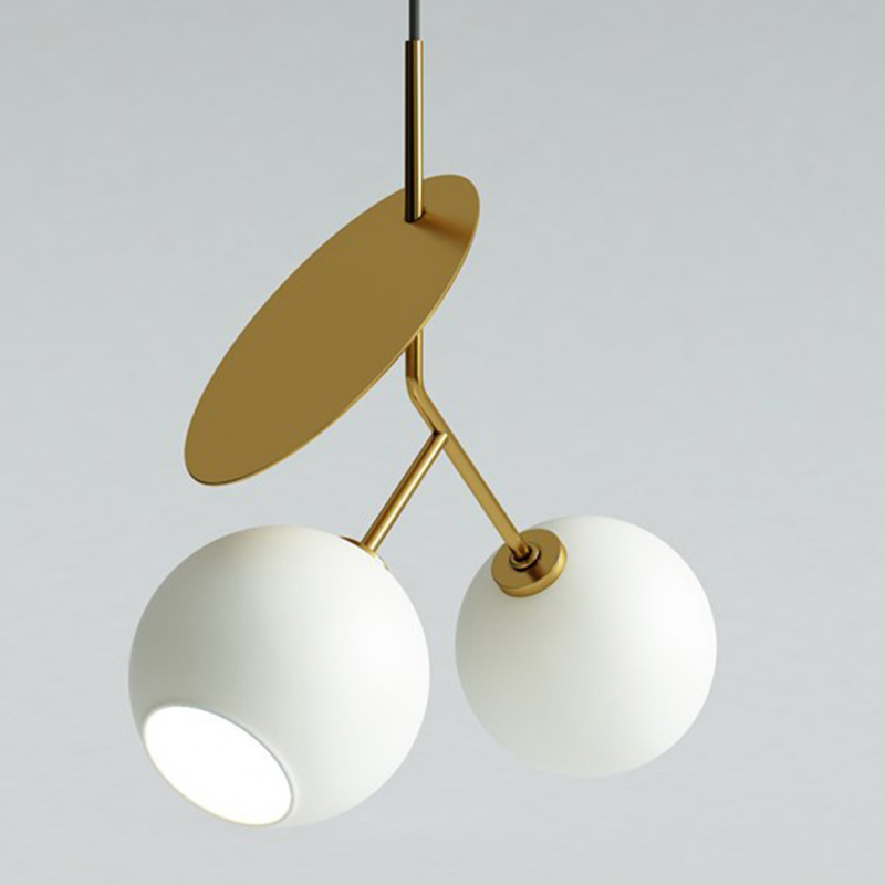 Подвесной светильник Cherry Pendant Double Gold Белое матовое стекло Черный Глянцевое золото Подвесной светильник Cherry Pendant Double Gold Белое матовое стекло Черный Глянцевое золото в Брянске | Loft Concept