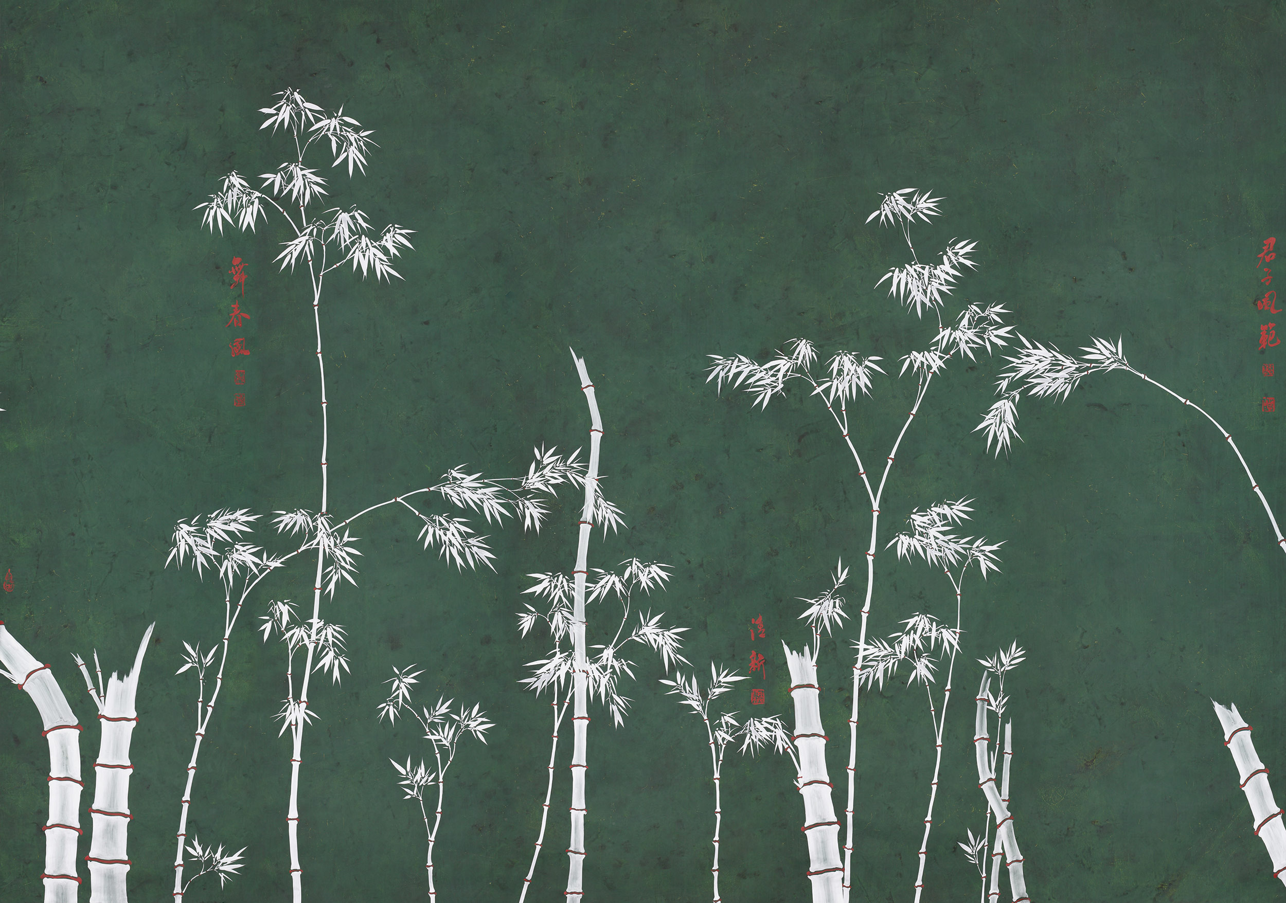 Обои ручная роспись Bamboo Argent on Edo Green painted silk Обои ручная роспись Bamboo Argent on Edo Green painted silk - постер Loft-Concept в Брянске