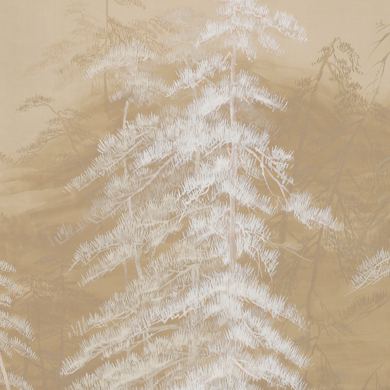 Обои ручная роспись Abstract Pines Original colourway on Stone Ochre dyed silk Обои ручная роспись Abstract Pines Original colourway on Stone Ochre dyed silk в Брянске | Loft Concept