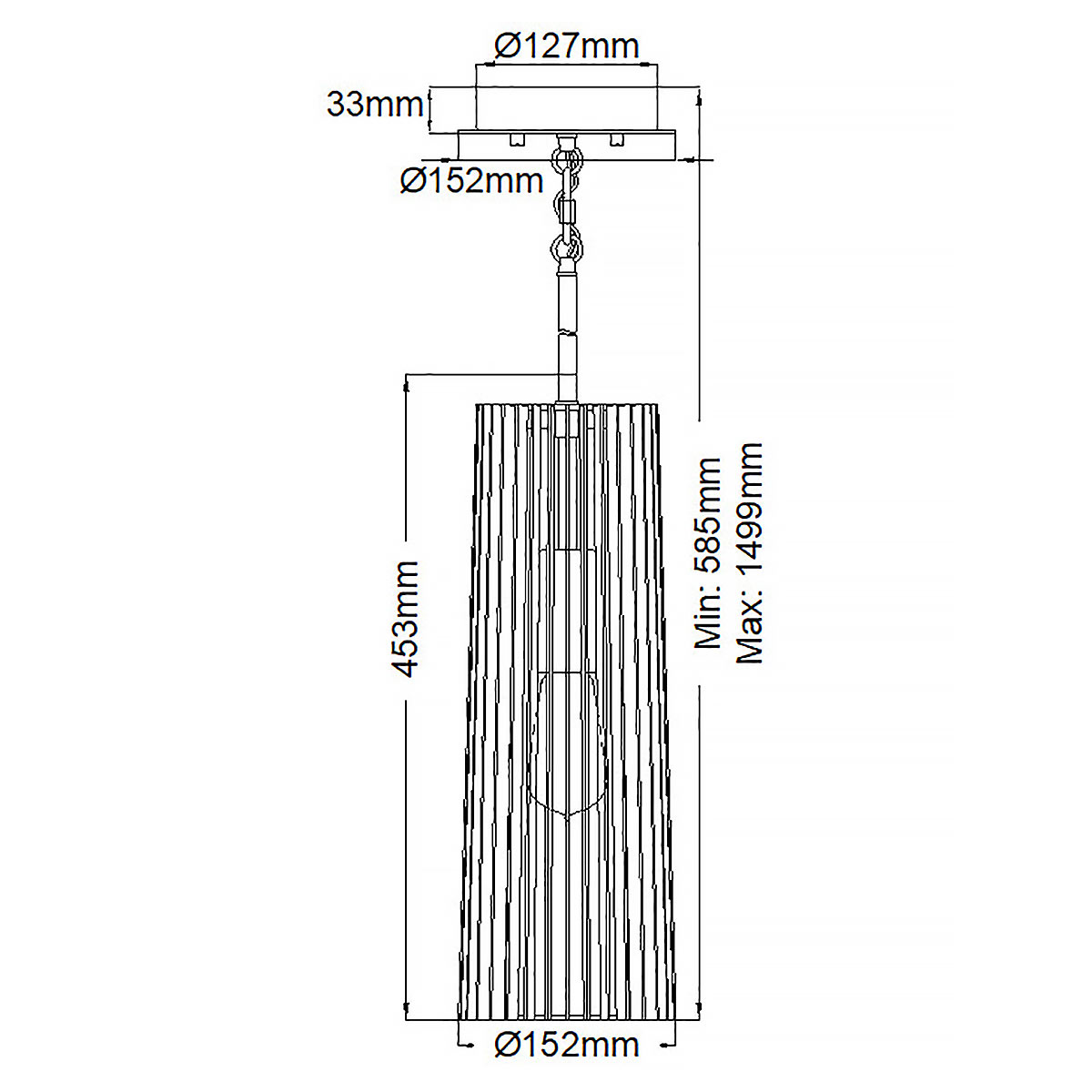Подвесной светильник с узким цилиндрическим абажуром из черных вертикальных реек Kichler в Брянске