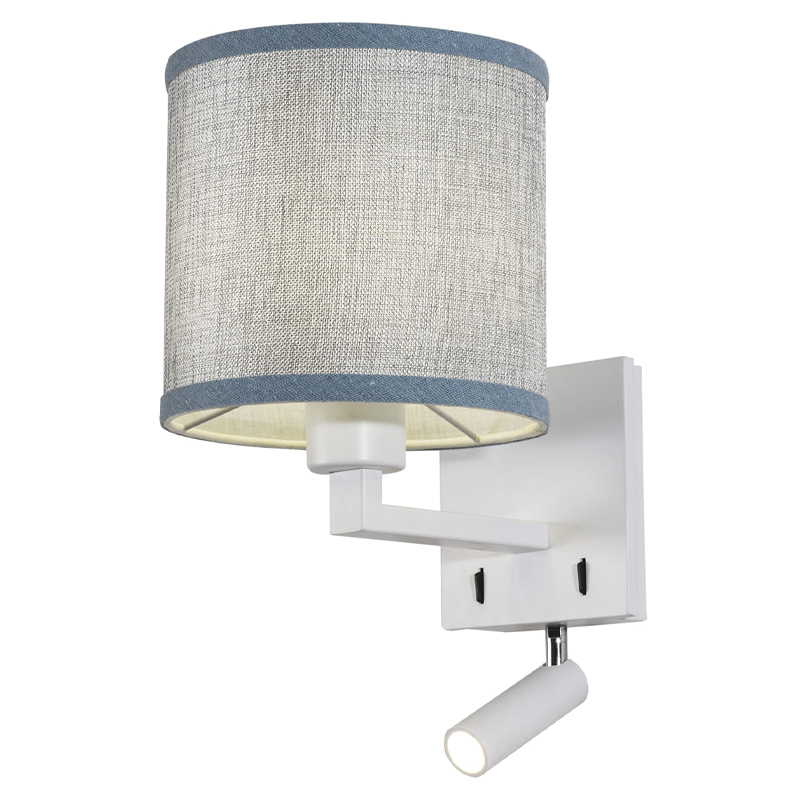 Бра с абажуром и поворотным спотом Trumpet Lamp White Серый Белый Бра с абажуром и поворотным спотом Trumpet Lamp White Серый Белый в Брянске | Loft Concept
