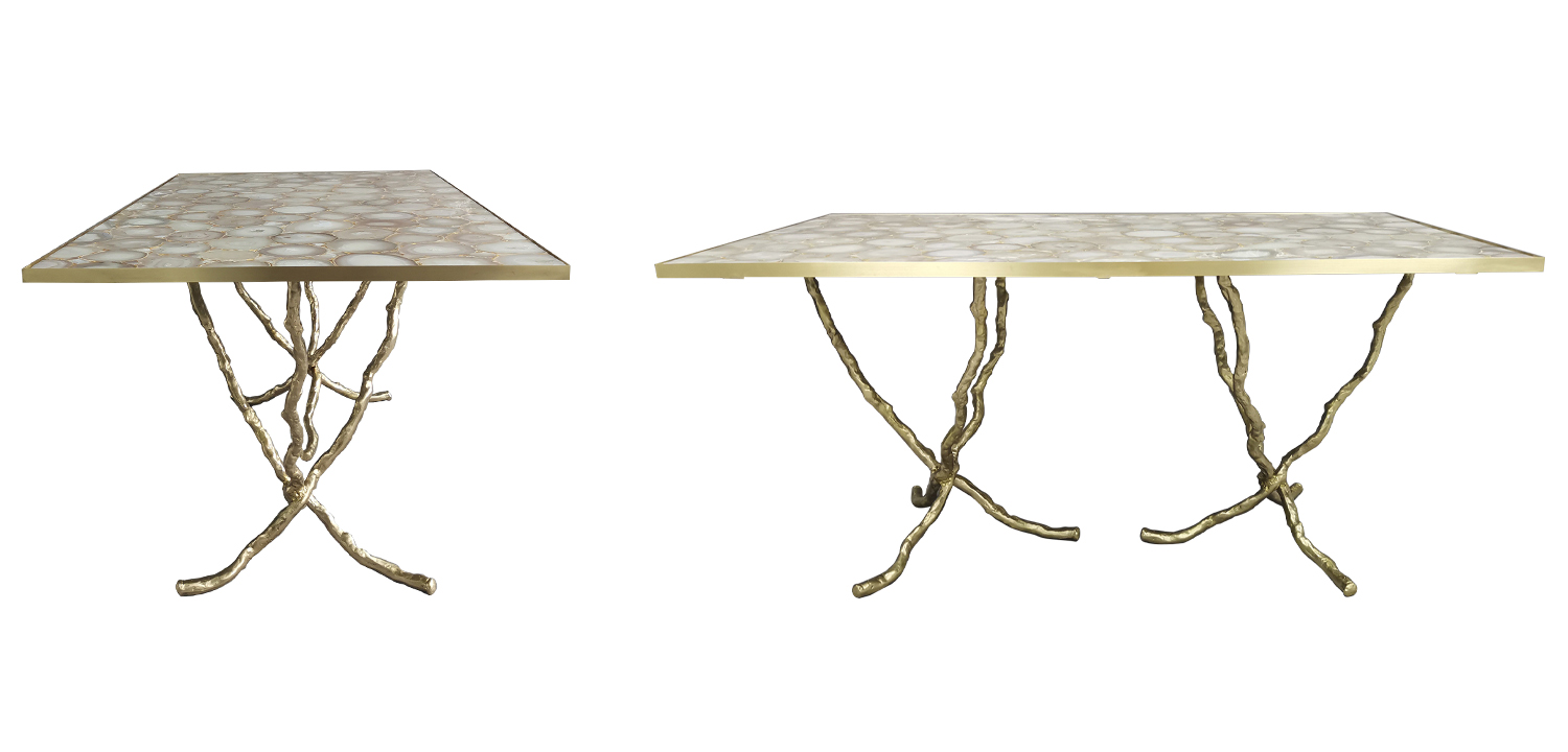 Обеденный стол Agate Design Beige Gold Dining Table - фото