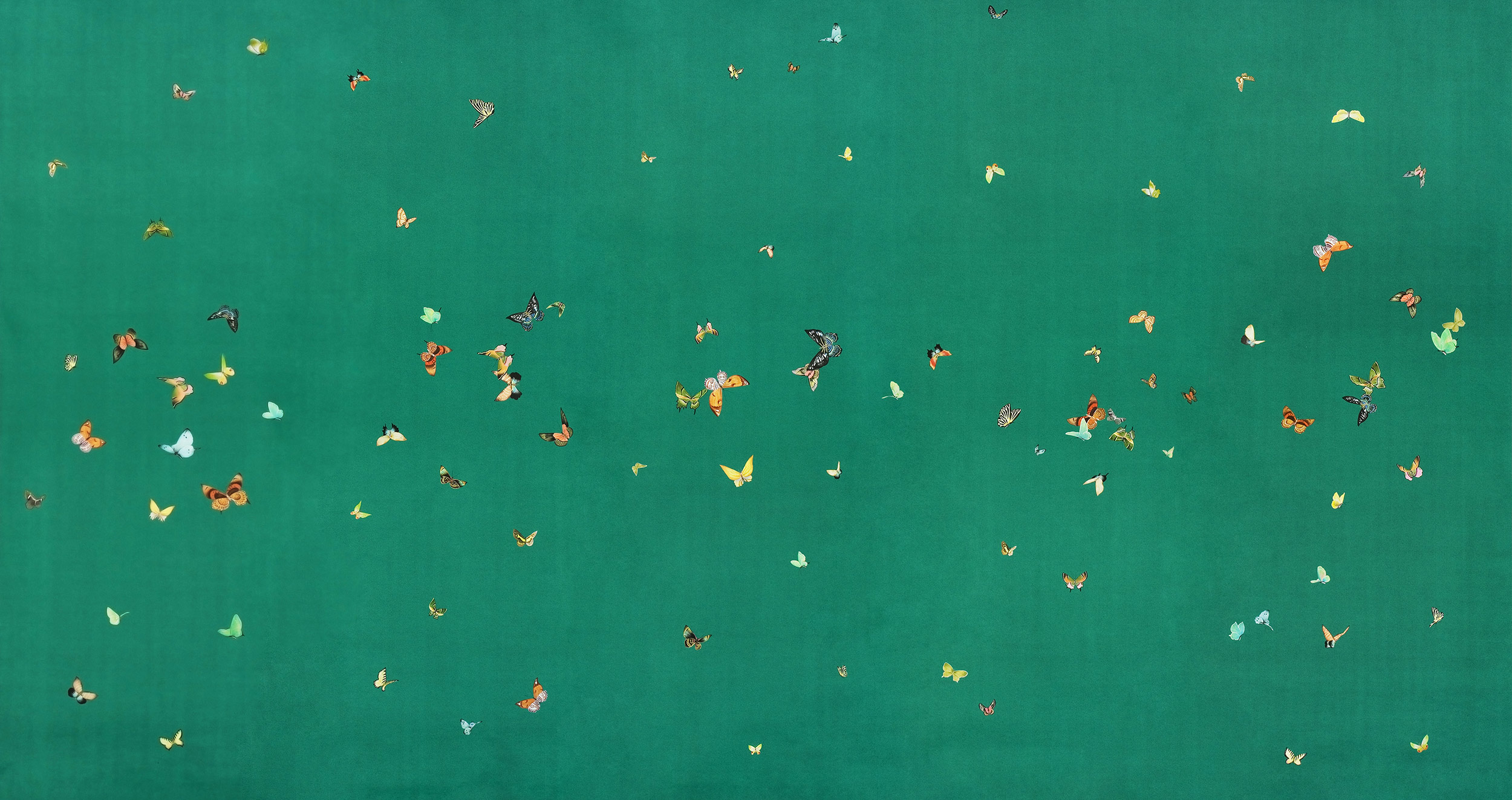 Обои ручная роспись Butterflies Emerald on green dyed paper Обои ручная роспись Butterflies Emerald on green dyed paper - постер Loft-Concept в Брянске