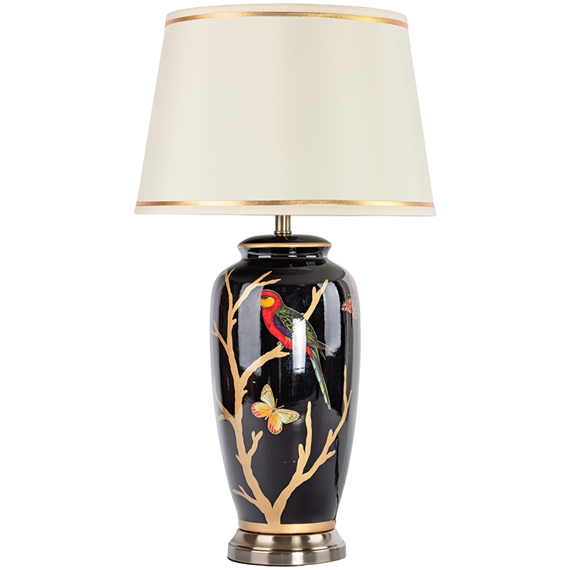 Настольная лампа с абажуром Bird on Golden Branches Black Lampshade Черный Бежевый Красный Золотой Настольная лампа с абажуром Bird on Golden Branches Black Lampshade Черный Бежевый Красный Золотой в Брянске | Loft Concept