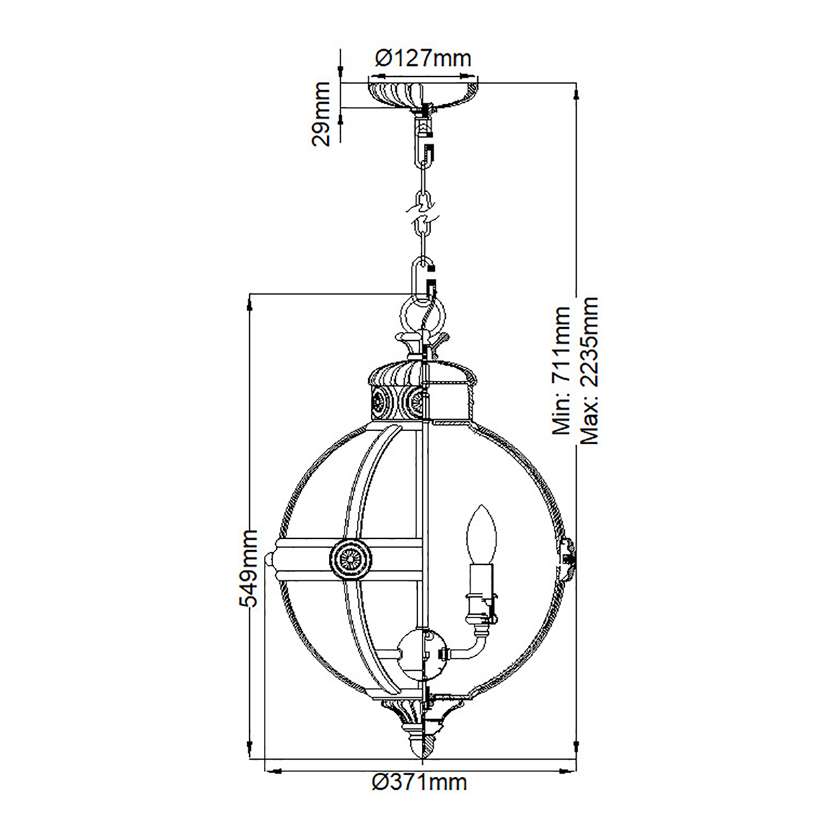 Подвесной светильник с прозрачным стеклянным плафоном в форме шара цвета никеля в индустриальном стиле на цепи 3 лампы Feiss в Брянске