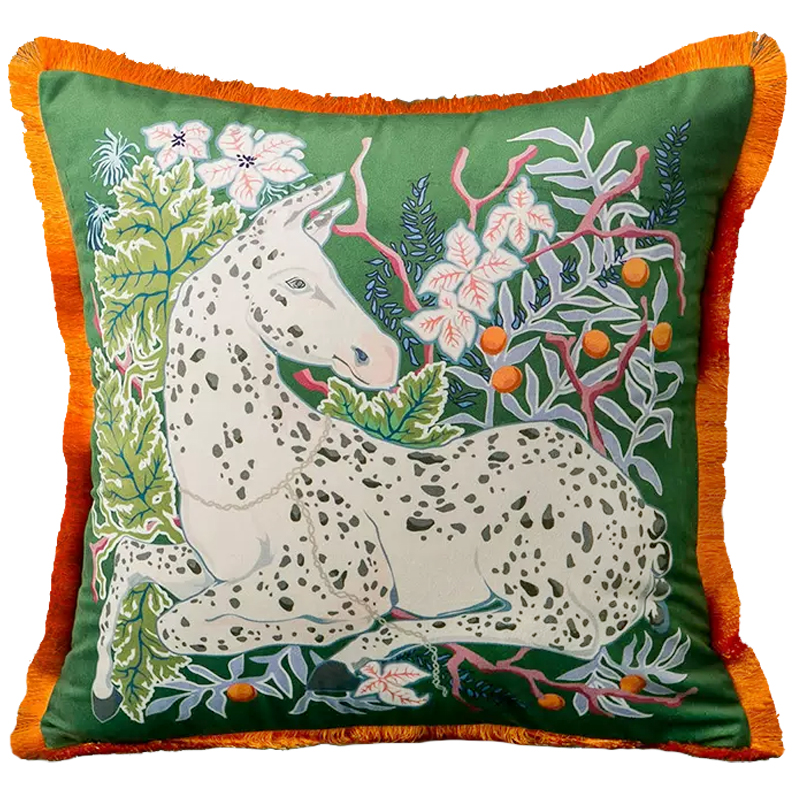 Декоративная подушка Horse on Botanical Green Cushion Мульти Зеленый Декоративная подушка Horse on Botanical Green Cushion Мульти Зеленый в Брянске | Loft Concept