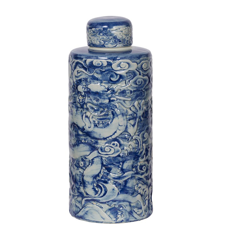 Ваза с крышкой Blue & White Pattern Белый Синий Ваза с крышкой Blue & White Pattern Белый Синий в Брянске | Loft Concept