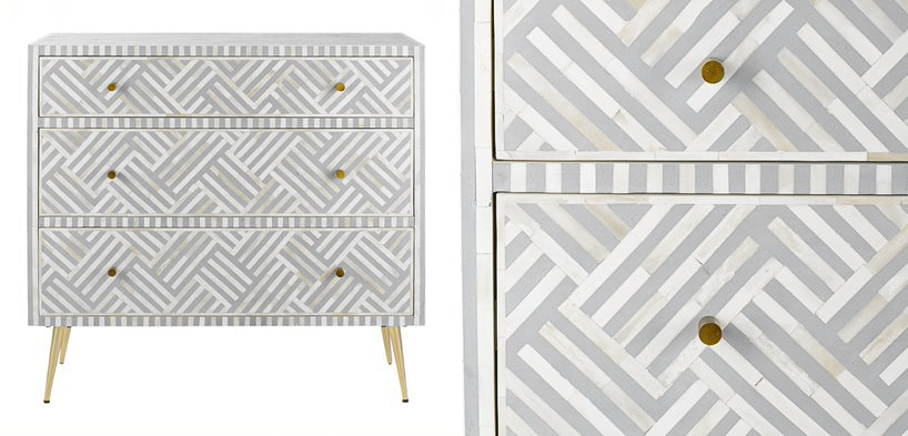 Комод инкрустация костью Gray Indian Bone Inlay 3 drawer Серый Комод инкрустация костью Gray Indian Bone Inlay 3 drawer Серый - Loft-Concept в Брянске