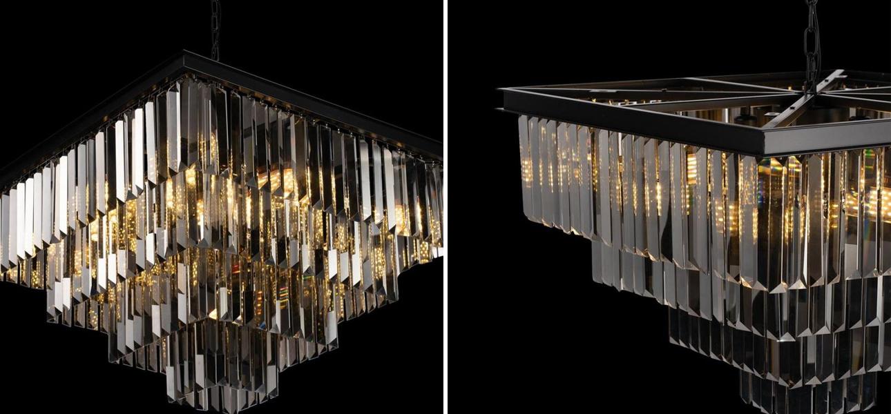 Квадратная Люстра Odeon Black iron Four layers Серое Стекло 60х60 - фото