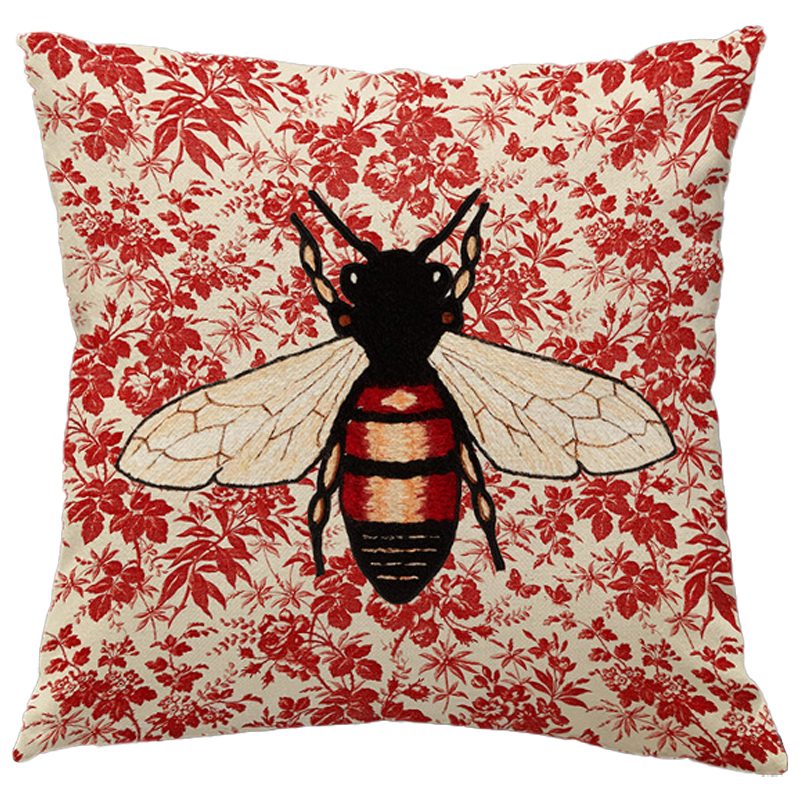 Декоративная подушка Стиль Gucci Bee Красный Бежевый Черный в Брянске | Loft Concept 