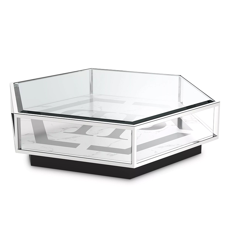 Кофейный стол Philipp Plein Coffee Table Falcon View Chrome Хром Белый Серый Черный в Брянске | Loft Concept 