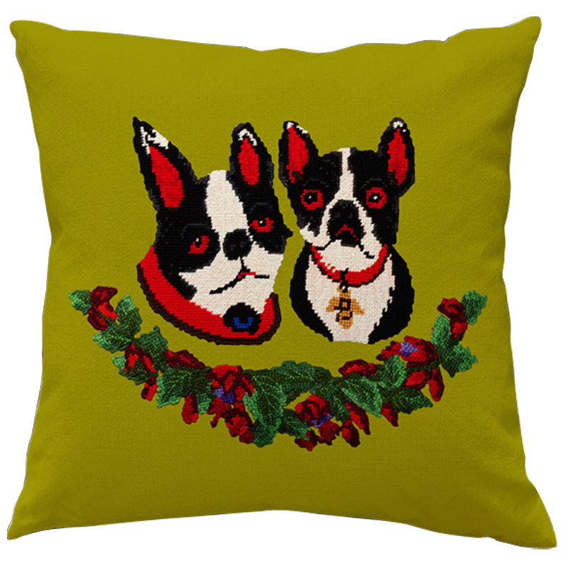 Декоративная подушка Стиль Gucci Two Dogs Green Мульти Зеленый Декоративная подушка Стиль Gucci Two Dogs Green Мульти Зеленый в Брянске | Loft Concept