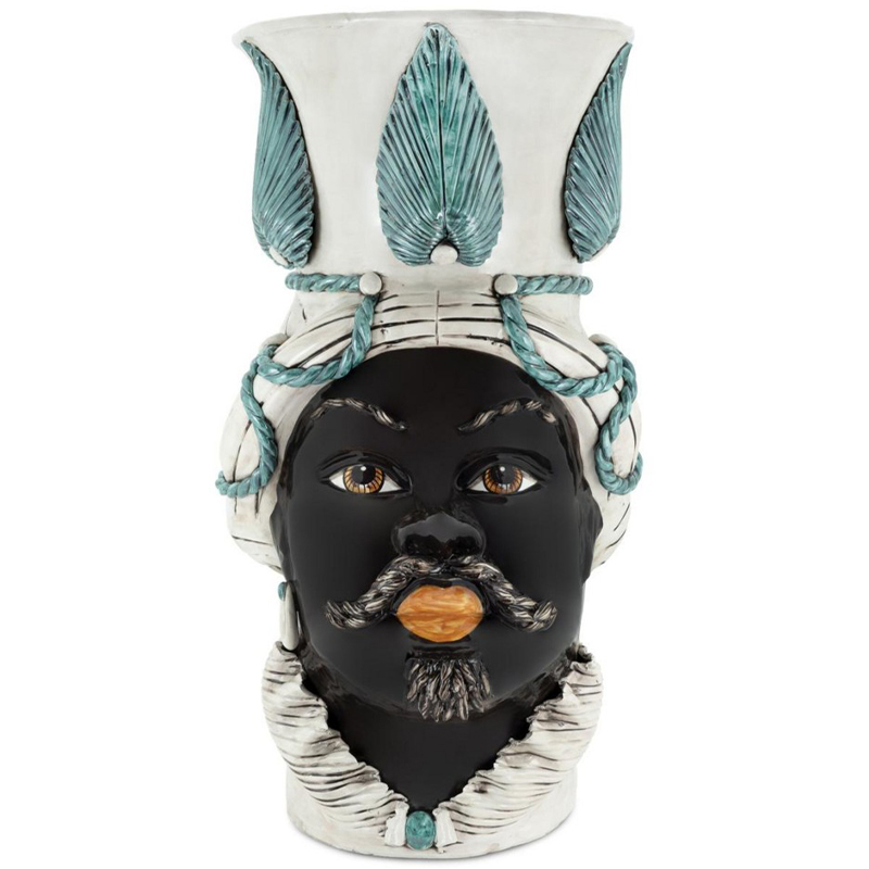 Ваза Vase Moro Man Giant With Leaf Malachite Бежевый Бирюзовый Черный Ваза Vase Moro Man Giant With Leaf Malachite Бежевый Бирюзовый Черный в Брянске | Loft Concept
