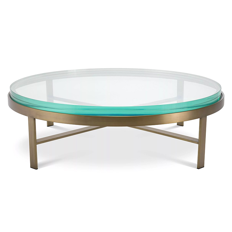 Кофейный стол Eichholtz Coffee Table Hoxton Латунь Прозрачное Стекло Бирюзовый в Брянске | Loft Concept 