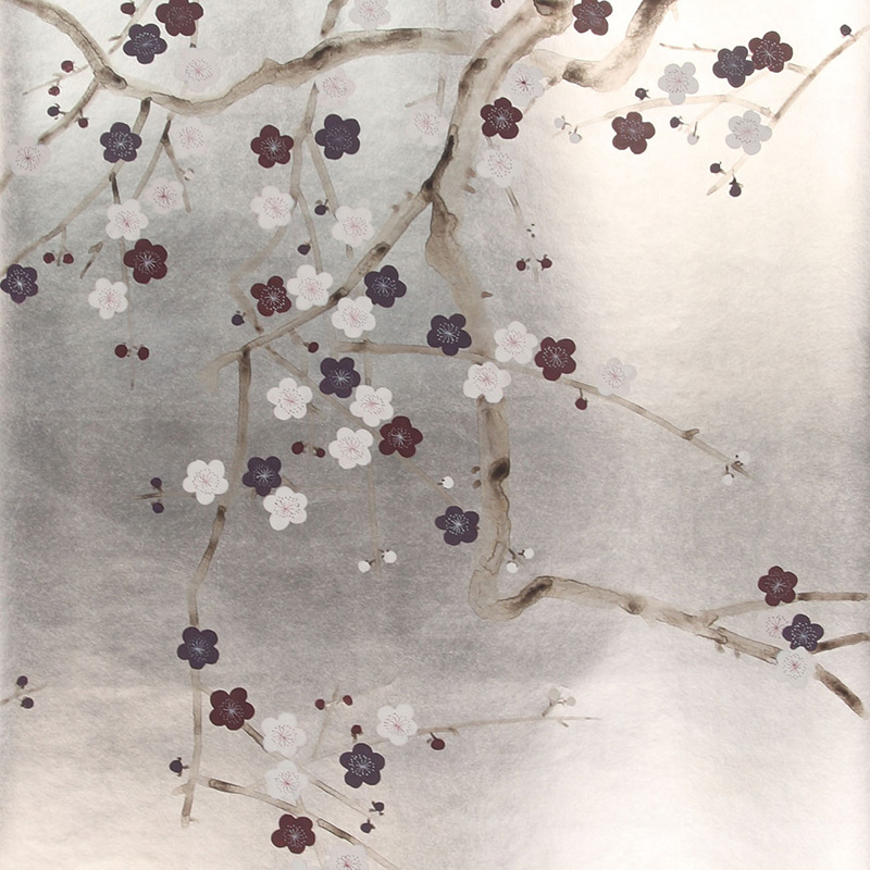 Обои ручная роспись Plum Blossom Lavender on Tarnished Silver gilded paper Обои ручная роспись Plum Blossom Lavender on Tarnished Silver gilded paper в Брянске | Loft Concept
