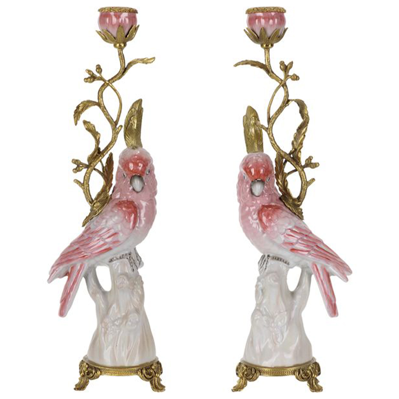 Подсвечник Pink Red Parrot Candlestick L or R Бронза Розовый (Rose) Красный в Брянске | Loft Concept 